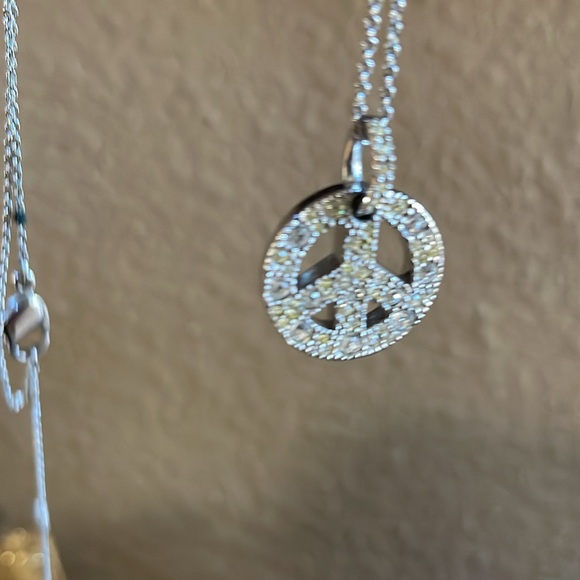 Silver and crystal Peace sign Necklace from Nordstrom . Excellent condition - Picture 6 of 6
